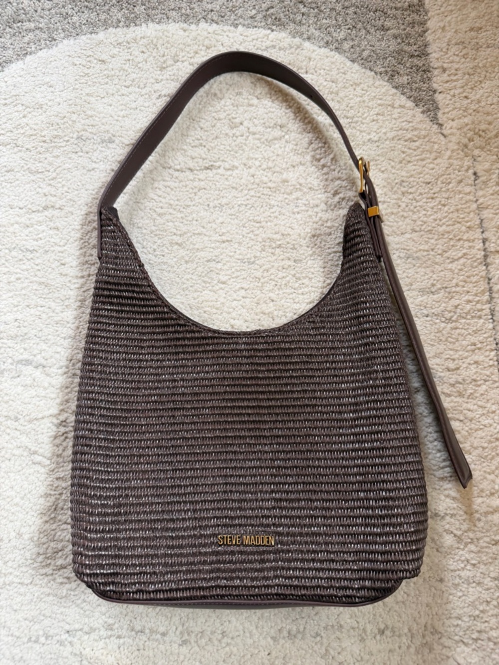 Steve Madden Dark Brown Woven Shoulder Hobo with Gold Hardware